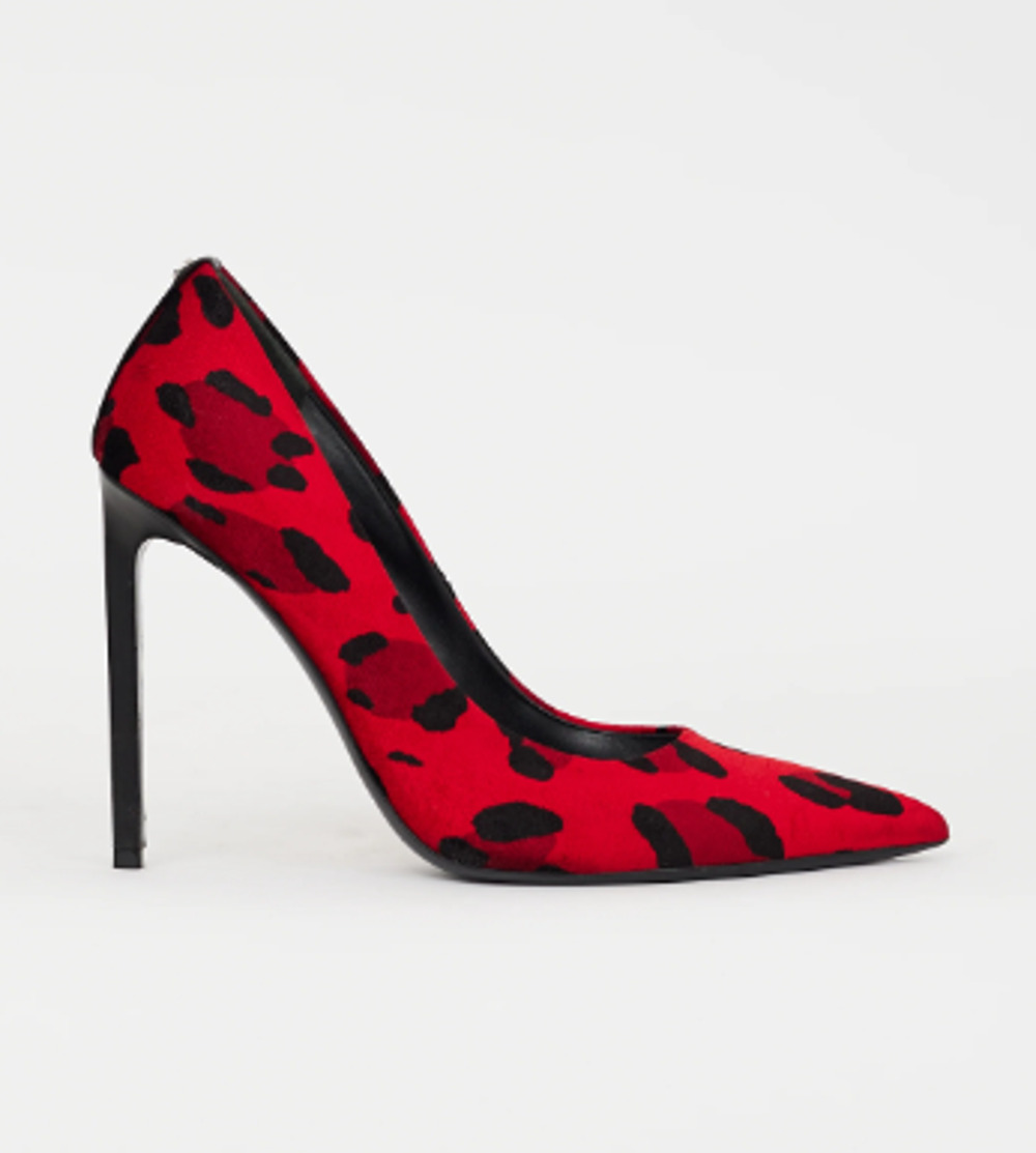 Tom Ford Leather-Trimmed Leopard-Print Velvet Heel Pumps Red Black Womens EU 40